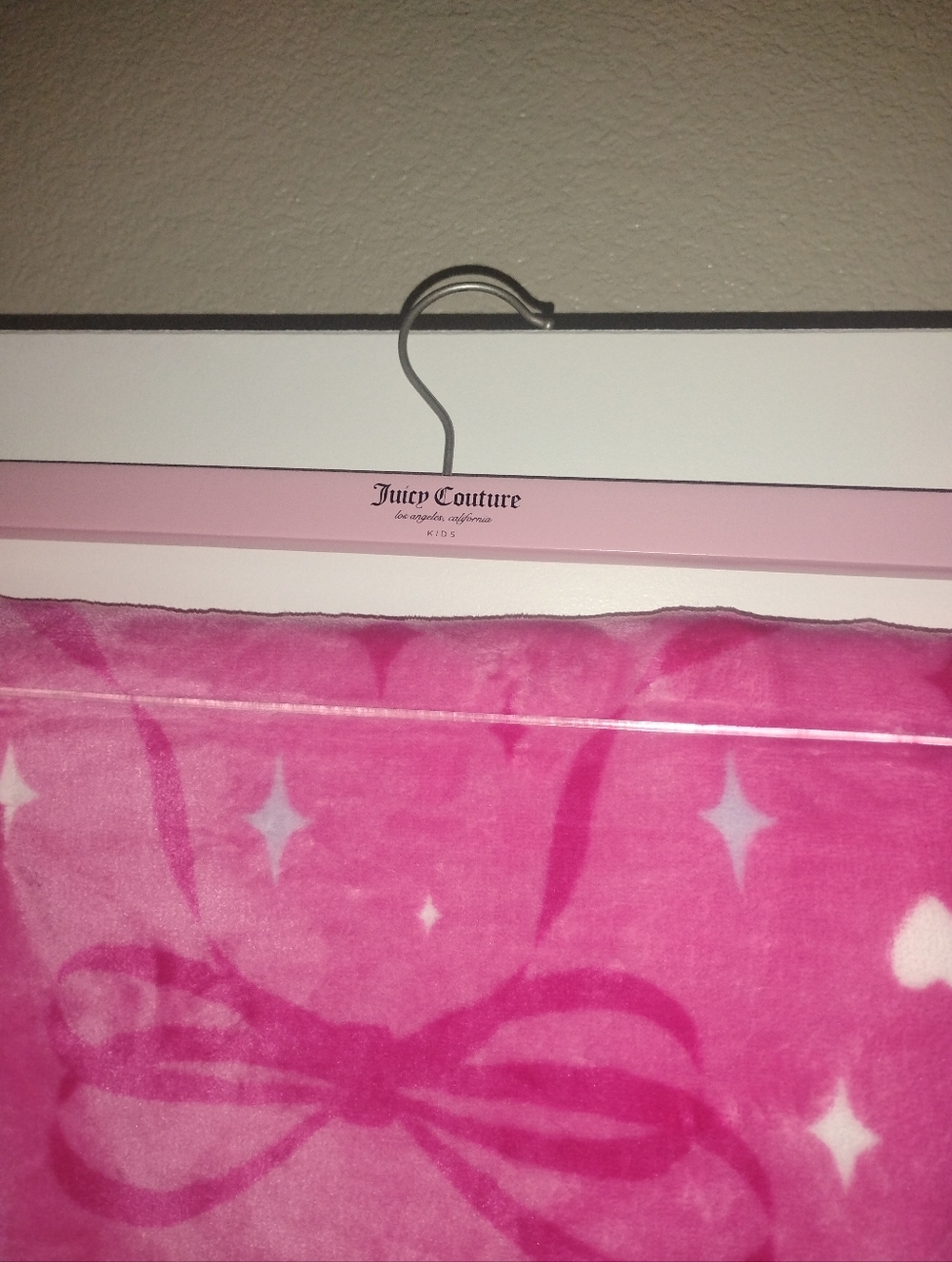 Juicy Couture Hot Pink Star & Bow Plush Throw Blanket